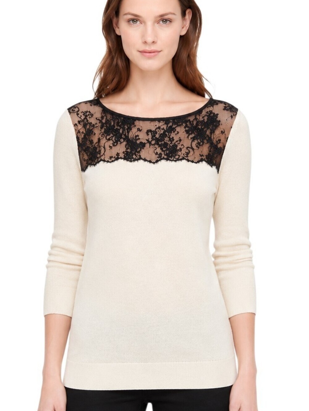 Club Monaco Nelma Lace Sweater Women Small Cream Black Wool